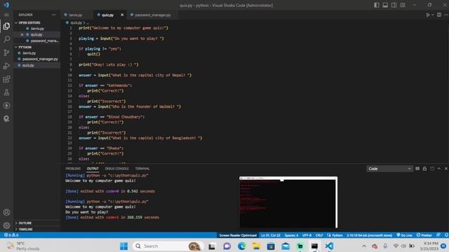 2023 | Quiz Game | Python | Very Interesting