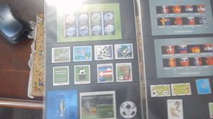 С котом рассматриваем  футбольные сувениры