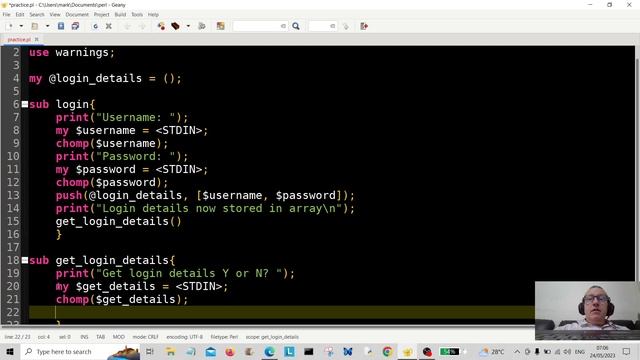 Perl Programming Project - Login & Store Details In Array 2023