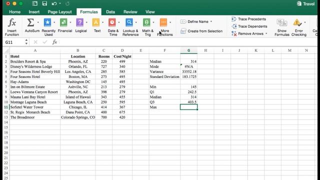Excel Basic Statistical Measures