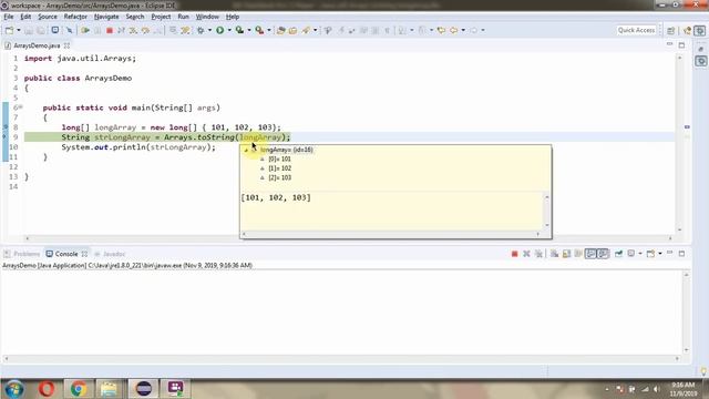 How to use toString(long[] a) method of Java.util.Arrays Class?