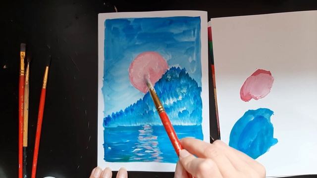 Рисуем гуашью ветки сакуры. Рисуем ветки сакуры, рисуем горы. Акварель-гуашь. смотреть онлайн