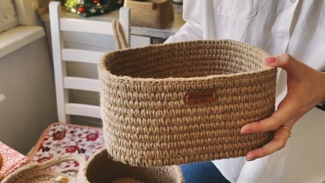 Корзина из джута своими руками. Вязание крючком. Рукоделие для дома. Сумки и салфетки из шпагата.