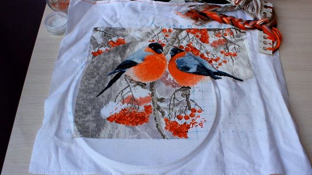 ВЫШИВКА КРЕСТОМ "Снегири". Переорганизация вышивки. смотреть онлайн