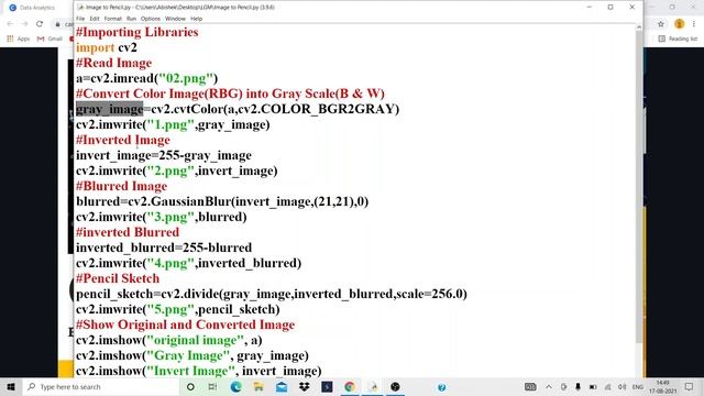 Convert Image to Pencil Sketch- Python #opencv #cv2 #python