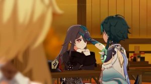 Hu Tao gets headpat from Xiao