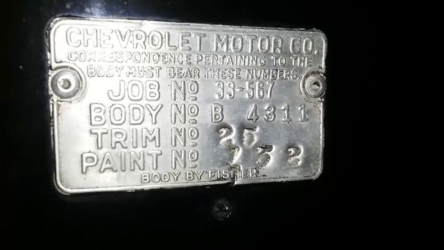 1933 Chevrolet Master Coupe Firewall Tag