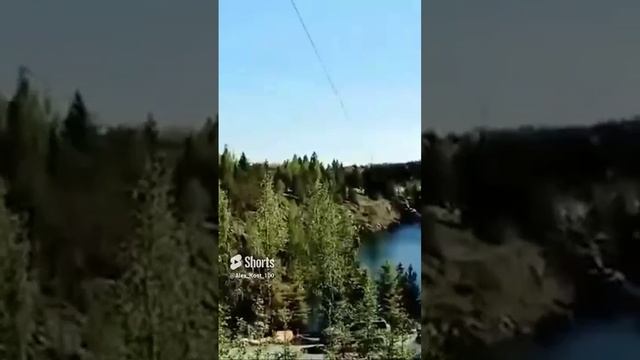 zipline ( zip-line ) горный парк Рускеала, адреналин, прыжок с канатом.