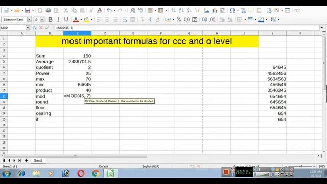 most important formulas calc or excel for 'o' level and ccc