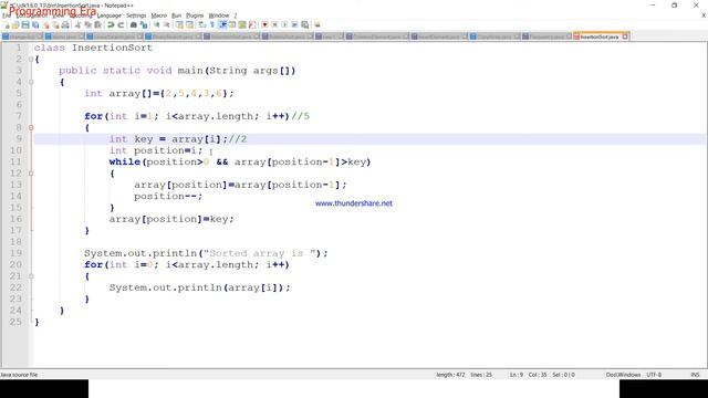 Insertion Sort In Java Programming