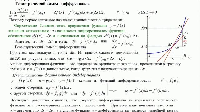 Матанализ Дифференциальное исчисление Лекция 3 Часть IV Дифференциал функции смотреть онлайн