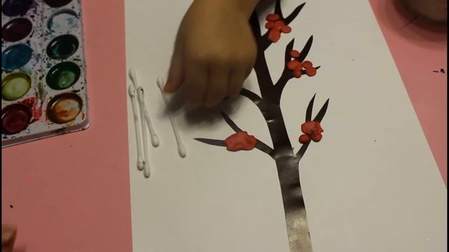 Развивающее видео: ОСЕННЯЯ ПОДЕЛКА - "РЯБИНА" - рисуем ватными палочками смотреть онлайн