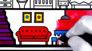 Coloring House with Rainbow Colouring Page, Learn Colors Coloring and Drawing for Kids