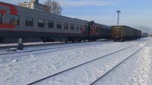 2 тепловоза ТЭП70БС-299 с пассажирским поездом 110 Рубцовск-Омск