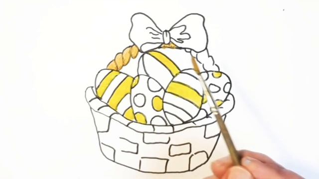 Как нарисовать пасхальную корзину с яйцами. Раскраска на Пасху
