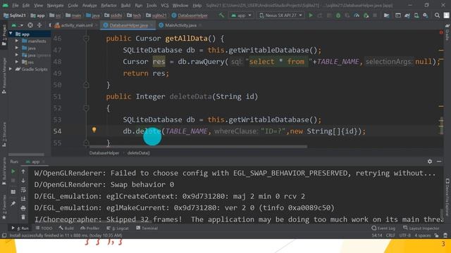Lecture 23: Android SQLite Database PART 3: Delete the record from the database table