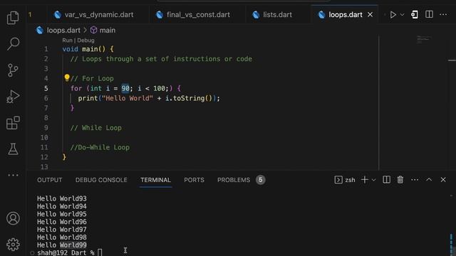 Part-18 Loops in Dart | For Loop, While and Do-While loop || Flutter Dart Tutorial for Beginners
