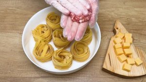 Для тех, кто любит лапшу! Очень вкусные "гнезда" с фаршем и овощами!
