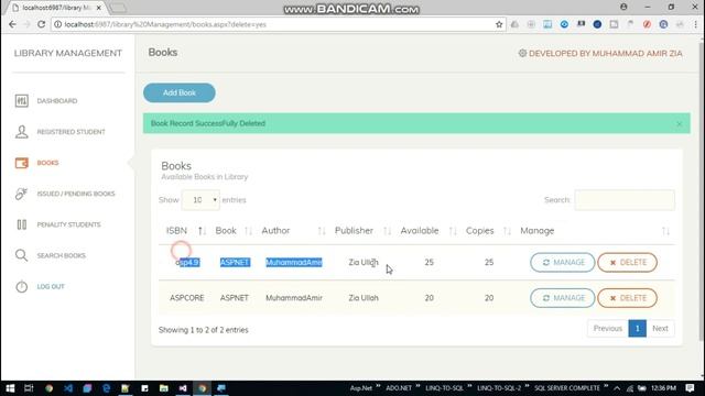 Library management system in asp.net & sql server