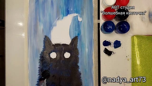 Рисуем новогоднего котика. Полный МК. #урокирисования #арт #гуашь #рисунокгуашью