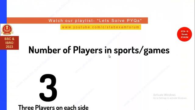 Static GK | Number of players in sports games | Mission ISRO SSC 2023