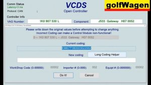 VW fault code 01044 / 19 - CAN Gateway control module incorrectly coded