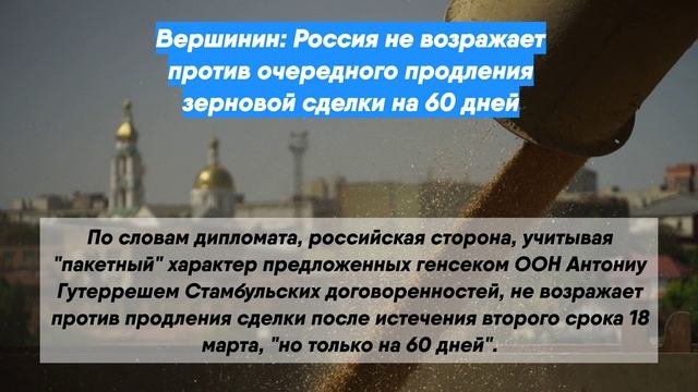 Вершинин: Россия не возражает против очередного продления зерновой сделки на 60 дней