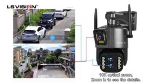 LS VISION 8MP 4K IP Camera Outdoor WiFi PTZ Three Lens Dual Screen 10X Optical Zoom Auto Tracking W