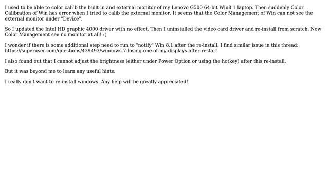 Windows "Color Management" see no monitor after video driver uninstall (Solved) смотреть онлайн