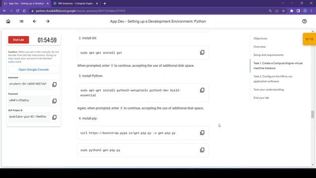 App Dev - Setting up a Development Environment: Python Qwiklab