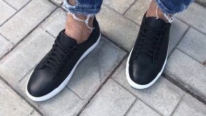 Черные Кожаные Кеды с Белой Подошвой