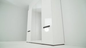Белый глянцевый четырехстворчатый шкаф с двумя ростовыми зеркалами AZTECA SZF2D2L2122