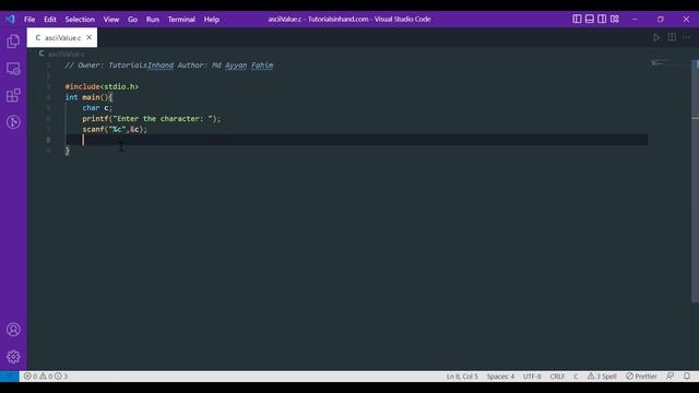 c program to print ascii value of a character