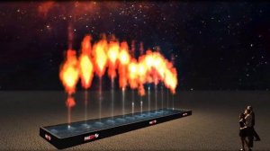 Пример работы AQUADISCO (Водный фонтан с огненной шапкой). Установка в одну линию.