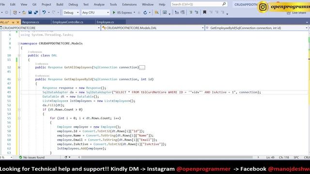 Asp.Net Core Web API CRUD operations using SQL Server  | Rest API
