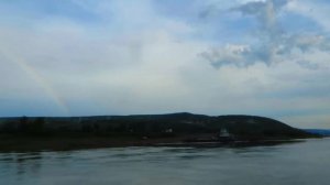 Река Лена - Радуга над рекой и туман близ поселка Алексеевск (Киренский район, Иркутская область)