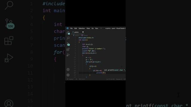 print the Alphabet & number triangle  |code_with_shamsi |#coders #ctutorials#codm#shortsvideo#viral