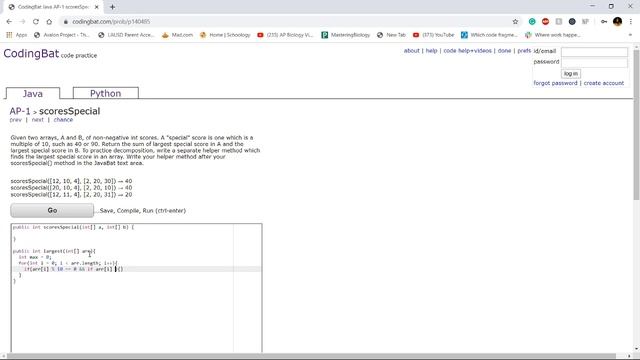AP-1 (scoresSpecial) Java Tutorial || Codingbat.com