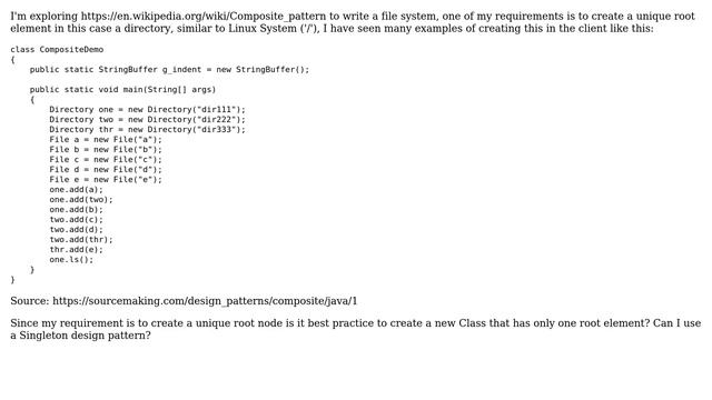 Does my file system implemented using the Composite pattern require a singleton? смотреть онлайн