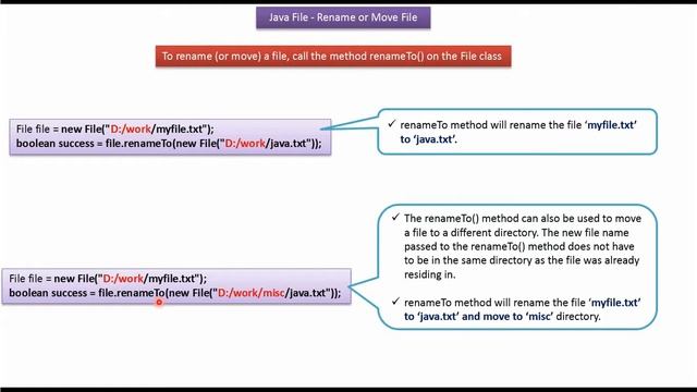 How to rename a file or How to move a file to another directory in Java? | Java File | Java IO
