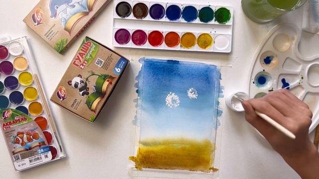 Одуванчики акварелью / Акварель для начинающих /  Рисунки для детей смотреть онлайн