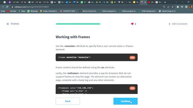 Frames |22.1|HTML Basics|SOLOLEARN Answer