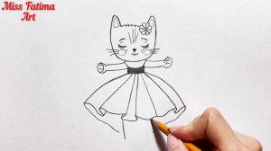 Как Нарисовать Милую Кошку На Качелях | Очень Простой Рисунок | Учимся Рисовать Милую Кошку