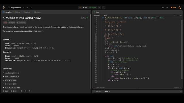 [Leetcode Daily Sep 21] 4. Median of Two Sorted Arrays (Python 中文解說) смотреть онлайн