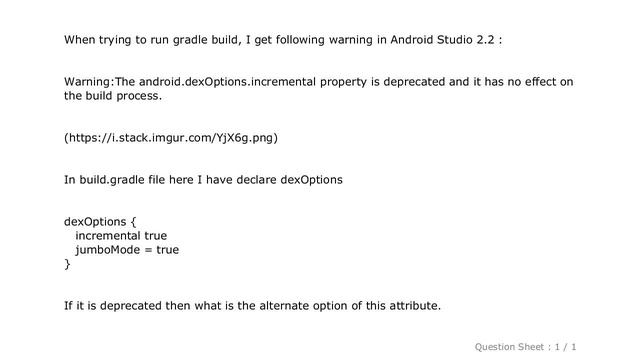 Android : android.dexOptions.incremental property is deprecated смотреть онлайн