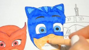 PJ Masks and Birthday Сake Coloring (Герои в масках и торт раскраска)