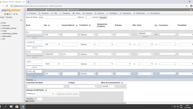 Curso de PHP7 e MVC Aula 18 phpMyAdmin Criando Tabelas e Colunas смотреть онлайн