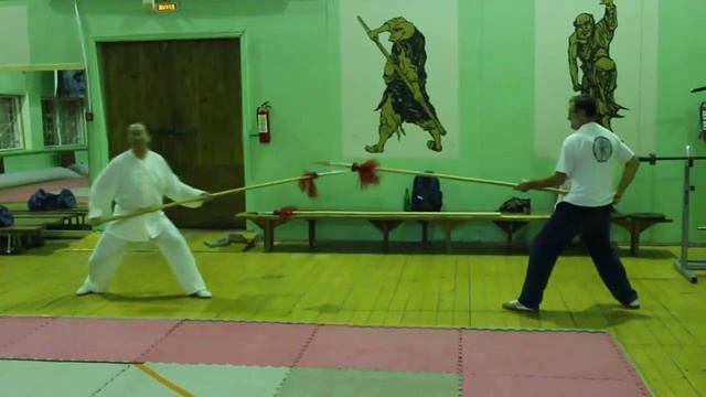 Парная работа с копьём. Лань на чжа в паре.Мастер Ди Гоюн
