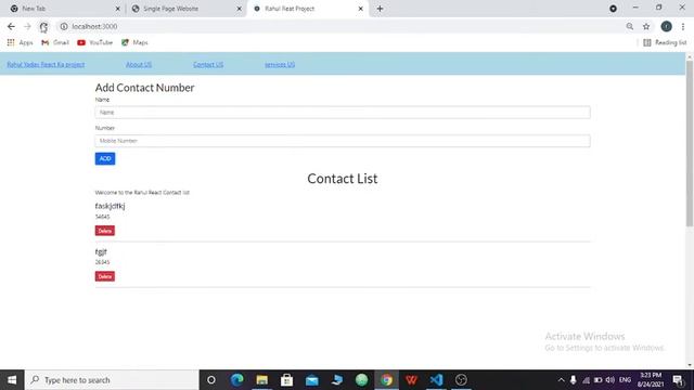 React JS  small Project || Add Contact List || Store The Data Using Local Storage