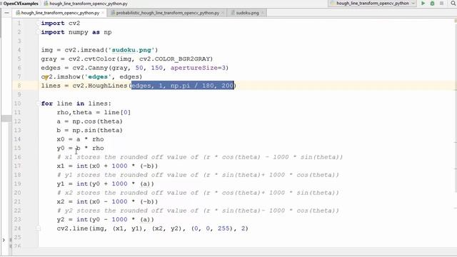 OpenCV Python Tutorial For Beginners 30 - Probabilistic Hough Transform using HoughLinesP in OpenC